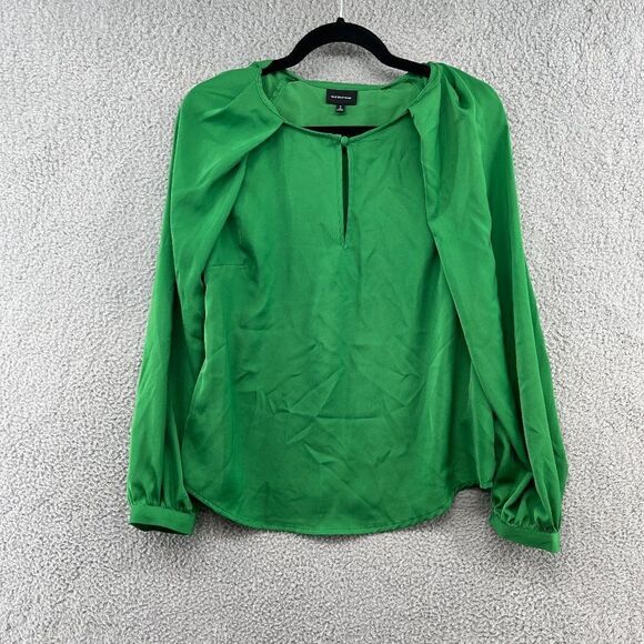 Who What Wear Balloon Long Sleeve Keyhole Blouse Kelly Green Sz Small - Picture 4 of 11